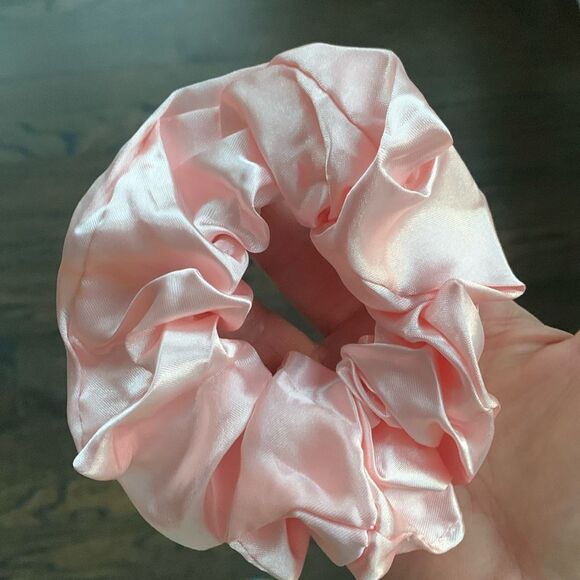 Set of 3 Oversized Scrunchies - Black, Pink & Blue in Silky Satin - Picture 5 of 9